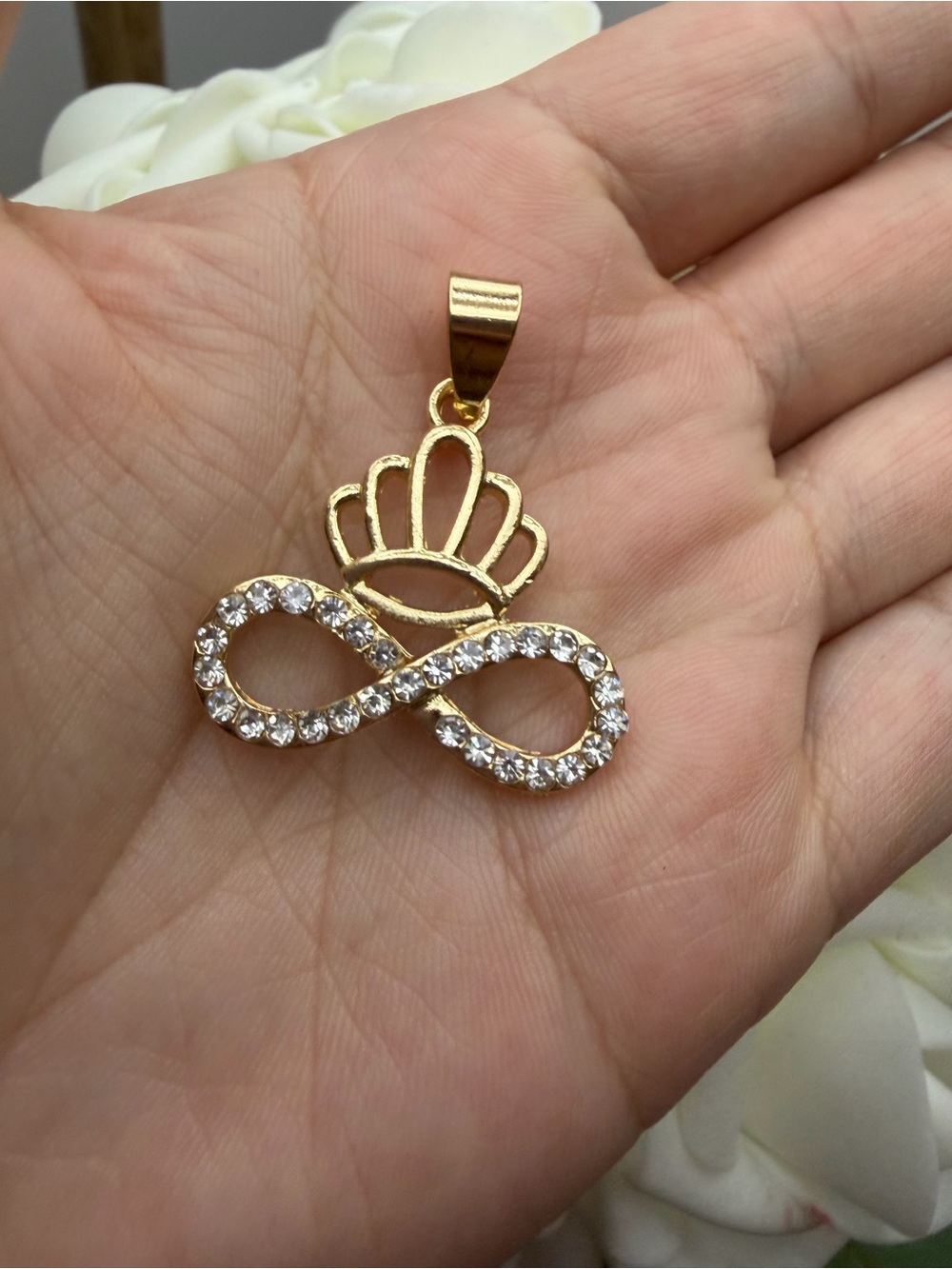 Gold filled Infinity Crown Pendant Necklace - Gold Tone